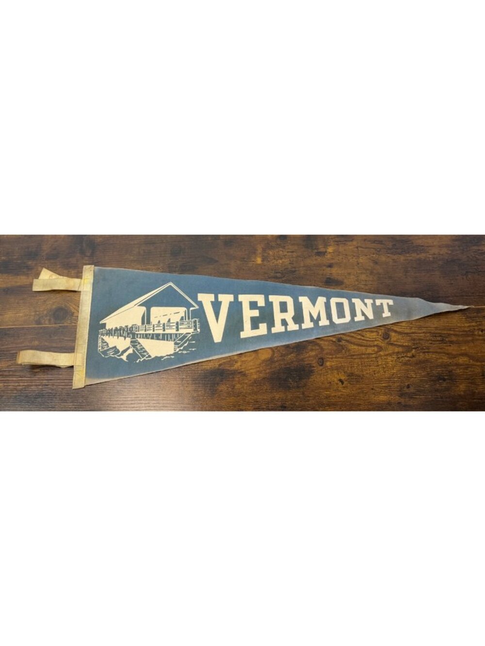 Vintage Vermont Felt Pennant With Covered Bridge Graphic